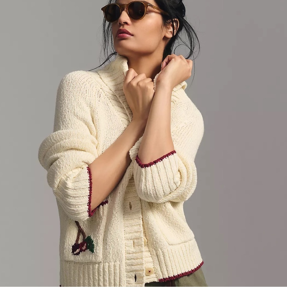 Anthropologie Maeve Cherry Cardigan Sweater NWOT Size Small petite EUC - Picture 4 of 14